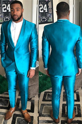 Newinlook New Sparkly Blue One-Button Reception Suit for Groom with Shawl Lapel