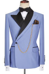 Newinlook Modern Blue Best-Fit Business Prom Suit with Peaked Lapel for Men
