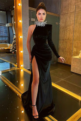 Newinlook High Neck Black Long Sleeves Evening Dress