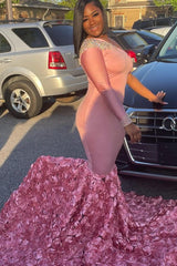 Newinlook Maibel Sexy One Shoulder Long Sleeve Pink Sequins Mermaid Evening Dress