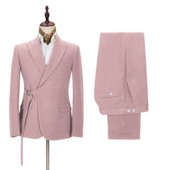 Newinlook Handsome Pink Wedding Suit for Groom and Groomsmen with Buckle Button