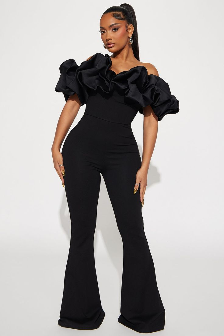 Newinlook Charming Black Strapless Off-the-Shoulder Long Jump Suit
