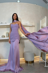 Halter Strapless Sleeveless Long Mermaid Formal Dress With Pleated