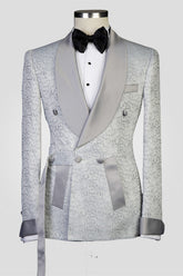 Newinlook Braiden Silver Shawl Lapel Double-Breasted Jacquard Wedding Suit