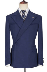 Newinlook Popular Dark Navy Homecoming Evening Suit with Peaked Lapel and Ruffles