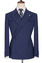 Newinlook Popular Dark Navy Homecoming Evening Suit with Peaked Lapel and Ruffles