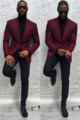 Newinlook Elegant Burgundy Classic Prom Suit with Peaked Lapel for Guys