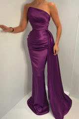 Newinlook Elegant New Arrives Purple Strapless Mermaid Evening Dress Long With Ruffles