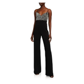 Newinlook Black Spaghetti-Straps Beaded Long Women's Party Jump Suit