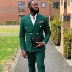 Newinlook Fashionable Dark Green Evening Suit with Peaked Lapel and Double Breasted Design