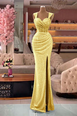 Newinlook Classic Mermaid Sequins Sweetheart Split Straps Evening Dress With Pleated