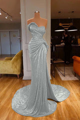 Strapless Sweetheart Sleeveless Long Mermaid Formal Dress Red With Sequins