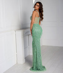 Chic Straps Sage Sleeveless Long Mermaid Formal Dress Unique Beading