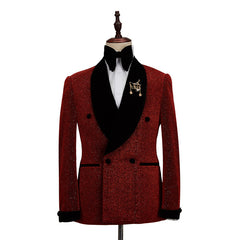 Newinlook Fabulous Red Double-Breasted Wedding Suit with Black Shawl Lapel