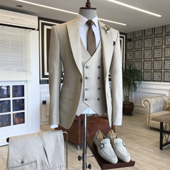 Newinlook Elegant Light Khaki Three-Piece Blazer Suit with Peaked Lapel