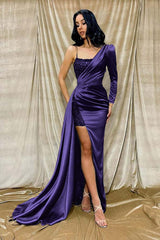 Newinlook Light Green Mermaid One Shoulder Long Sleeve Front Split Evening Dress With Sequins