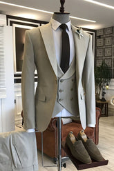Newinlook Light Brown Double-Breasted Three-Piece Wedding Suit for Groom