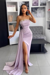 Newinlook Strapless Pleats Slit Mermaid Evening Dress With Sequins