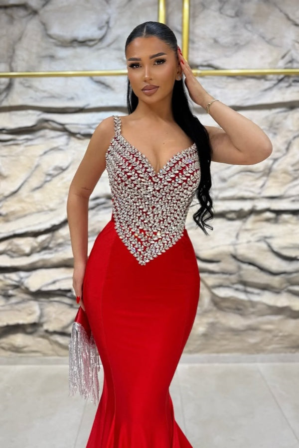 Newinlook Red Gorgeous Gemstone Mermaid Evening Dress