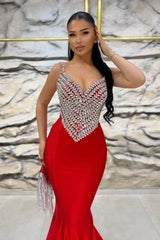 Newinlook Red Gorgeous Gemstone Mermaid Evening Dress