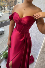 Newinlook Classic One Shoulder Slit Strapless Sweetheart Evening Dress With Ruffle