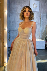 Chic Glittering Straps Sweetheart Sleeveless A Line Formal Dress With Sequins