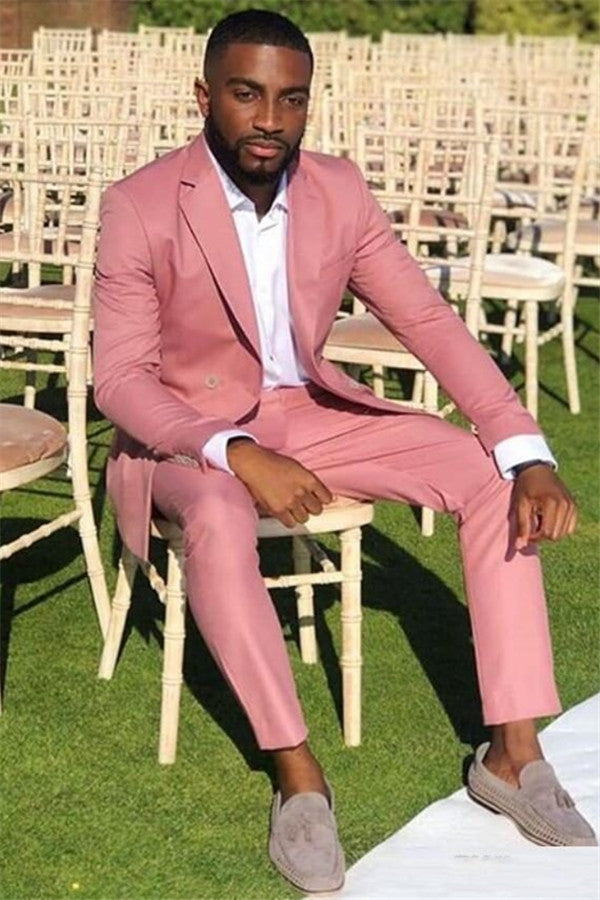 Newinlook Elegant Pink Wedding Suit for Groom, 2 Pieces with Notched Lapel