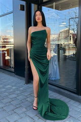 Newinlook Strapless Charmeuse Mermaid Long Evening Dress With Split
