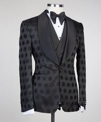 Newinlook Handsome Formal Prom Suit with Black Pattern, Three Pieces and Shawl Lapel