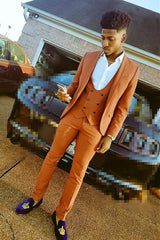 Newinlook Shawl Lapel Orange Three-Piece Formal Dinner Suit for Men