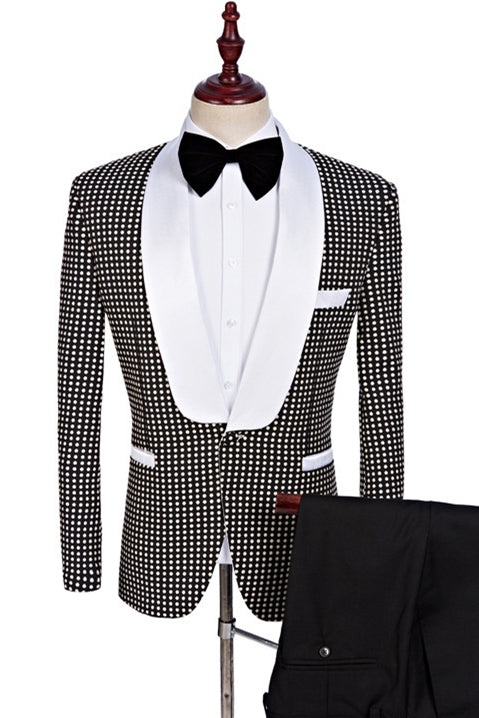 Newinlook Fashion Black and White Shawl Lapel Prom Suit, Female Tuxedo
