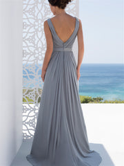 V-Neck Floor-Length A-Line Mother of the Bride Princess Dress