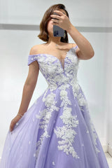 Newinlook Amazing Lilac Off-The-Shoulder Sweetheart Tulle Evening Dress With Appliques