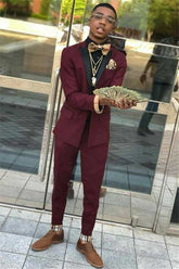 Newinlook New Arrival Burgundy Party Prom Suit, Two Pieces for Men with Black Lapel