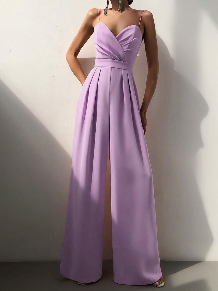 Newinlook Graceful Purple Spaghetti-Straps Sweetheart Women's Jump Suit With Pleats