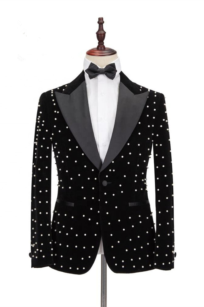 Newinlook Gorgeous Casual Black Prom Outfit with Peaked Lapel for Men