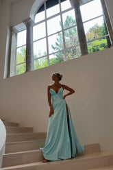 Strapless Sleeveless Long Mermaid Formal Dress With Split Pleated