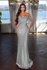 Newinlook Luxury Hot Pink Spaghetti Strap Mermaid Long Evening Dress With Chic Tassels and Sequins