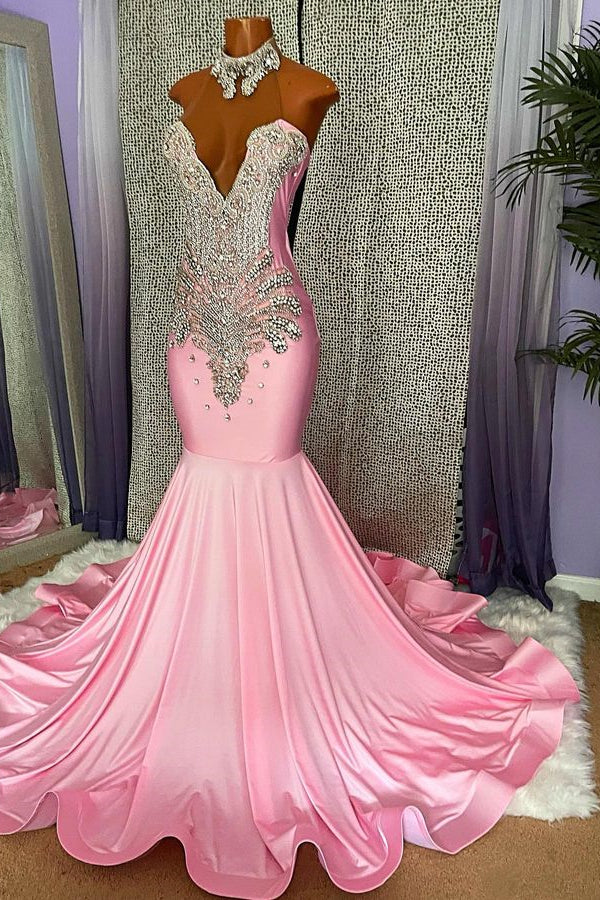 Newinlook Pink Sleeveless Beading Mermaid Evening Dress