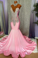 Newinlook Pink Sleeveless Beading Mermaid Evening Dress