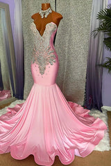Newinlook Pink Sleeveless Beading Mermaid Evening Dress