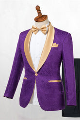 Newinlook Newest Gold Lapel Groomsmen Tuxedo in Purple with One Button