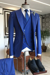 Newinlook Gentle Blue Three-Piece Bespoke Suit with Peaked Lapel and Stripes