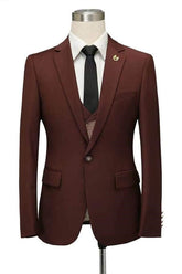 Newinlook Fashionable Burgundy Fitted Wedding Suit with Notched Lapel for Men’s Parties
