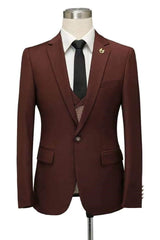 Newinlook Fashionable Burgundy Fitted Wedding Suit with Notched Lapel for Men’s Parties