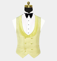 Newinlook Yellow Jacquard Morning Suit - Three Pieces Notch Collar