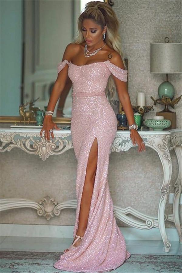Newinlook Sequins Pink Mermaid Evening Dress With Split
