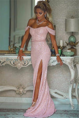 Newinlook Sequins Pink Mermaid Evening Dress With Split