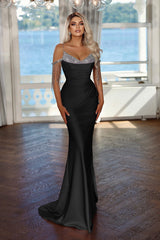 Newinlook Elegant Spaghetti-Straps Evening Dress Mermaid Long With Tassels Sequins