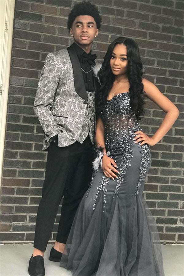 Newinlook Silver Groom and Groommen Prom Suit - Bespoke, Jacquard 2 Pieces